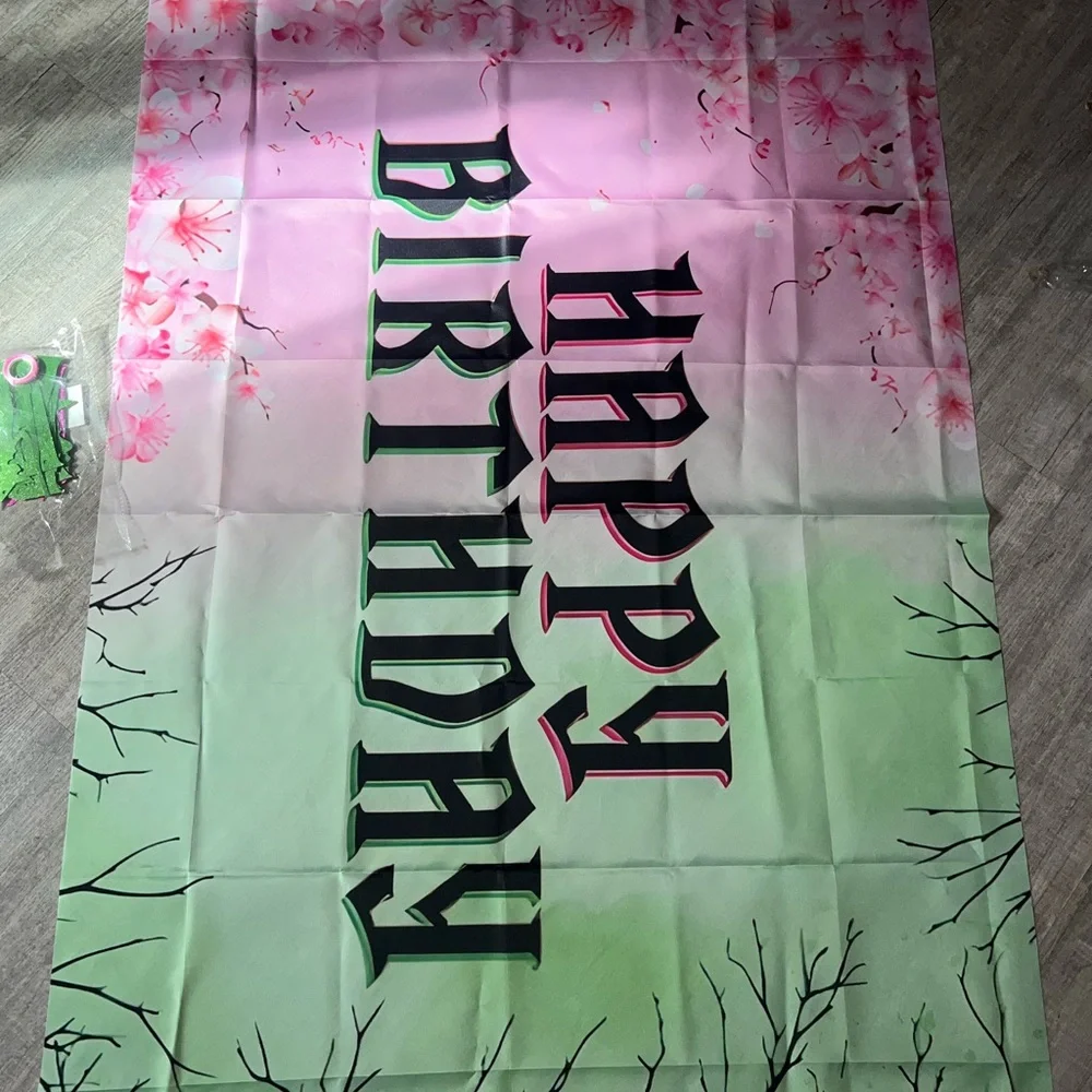 2x - WICKED MOVIE style Pink & Green Happy Birthday Banner + small banner